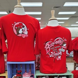 2 Buc-ees Valentine Shirts (YL and Adult small) and 1 Full/Queen quilt